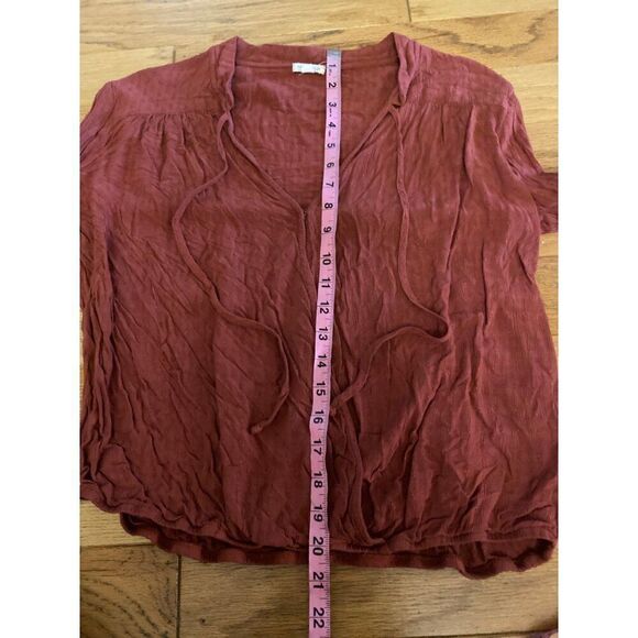 Mason & Belle Women's Rust Long Sleeve Crinkle v-neck rayon Blouse Size Large - Picture 5 of 8